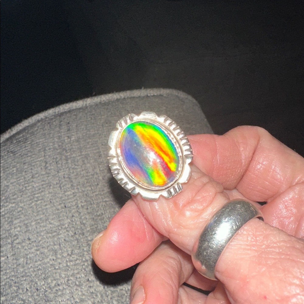 Sterling Aurora Opal Ring size 8